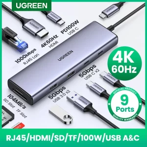 UGREEN USB C HUB 4K60Hz Type C to HDMI2 0 RJ45 PD 100W Adapter For Macbook